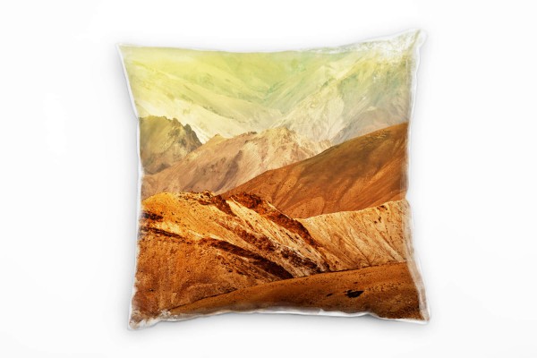 Paul Sinus Art Landschaft, Berge, braun, gelb Deko Kissen 40x40cm für Couch Sofa Lounge Zierkissen