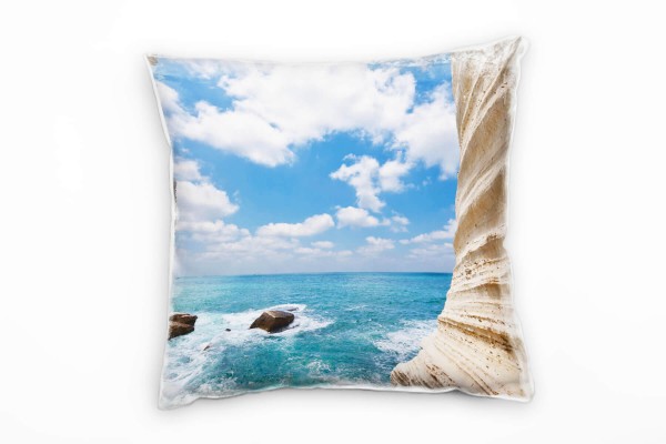 Paul Sinus Art Strand und Meer, Türkises Wasser, hellblauer Himmel Deko Kissen 40x40cm für Couch Sofa Lounge Zierki