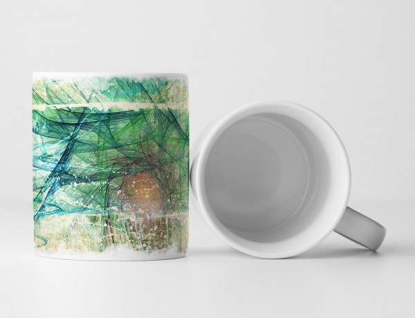 Paul Sinus Art Tasse Geschenk elfenbeinfarbene Grundierung + grüne Abstraktion