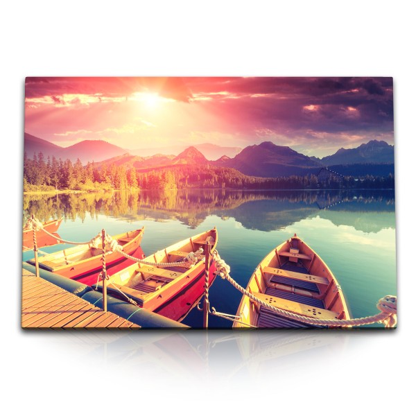 Paul Sinus Art 120x80cm Wandbild auf Leinwand Alpensee Österreich See Berge Natur Boote