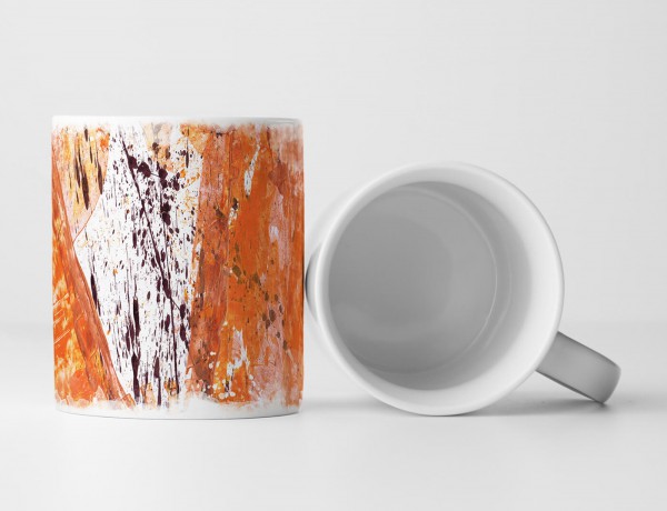 Paul Sinus Art Tasse Geschenk weiß-orange, weinroten Farbklecksen