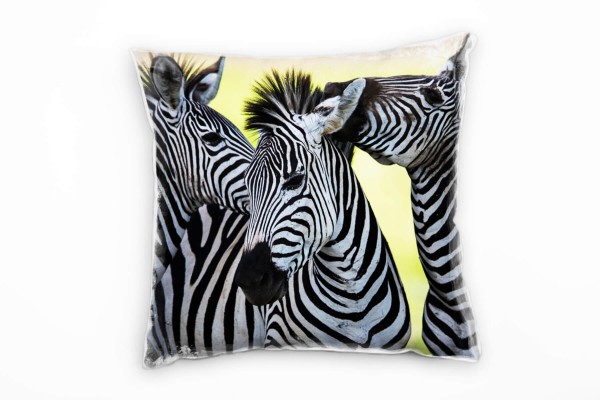 Paul Sinus Art Tiere, schwarz, weiß, gelb, drei Zebras Deko Kissen 40x40cm für Couch Sofa Lounge Zierkissen