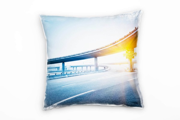 Paul Sinus Art Urban, grau, blau, Straße, Autobahnbrücke, Shanghai Deko Kissen 40x40cm für Couch Sofa Lounge Zierki