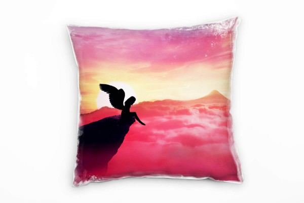 Paul Sinus Art Abstrakt, Fantasie, Elfe, Fee, Sonnenuntergang, pink Deko Kissen 40x40cm für Couch Sofa Lounge Zierk