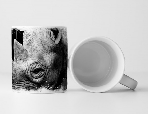 Paul Sinus Art Tasse Geschenk Tierfotografie – Nashorn Porträt schwarz weiß