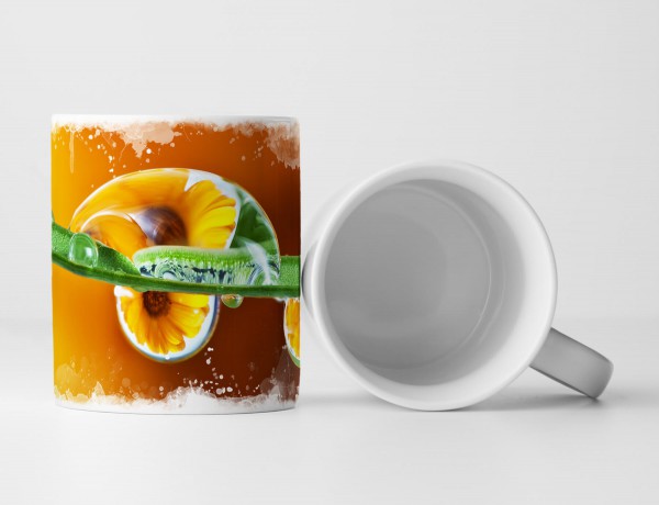 Paul Sinus Art Tasse Geschenk Digitale Grafik – Orange Blüten in spiegelnden Tropfen