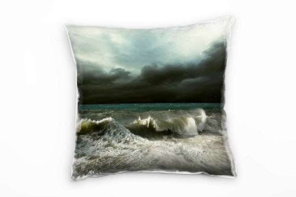 Paul Sinus Art Strand und Meer, Wasser, dunkel, Sturm, Unwetter Deko Kissen 40x40cm für Couch Sofa Lounge Zierkisse