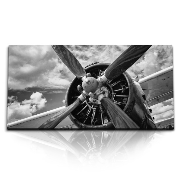 Paul Sinus Art Kunstdruck Bilder 120x60cm Altes Flugzeug Propeller Propellermaschine Schwarz Weiß