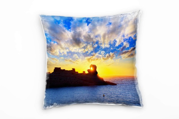 Paul Sinus Art Meer, Sonnenuntergang, Wolken, blau, orange Deko Kissen 40x40cm für Couch Sofa Lounge Zierkissen