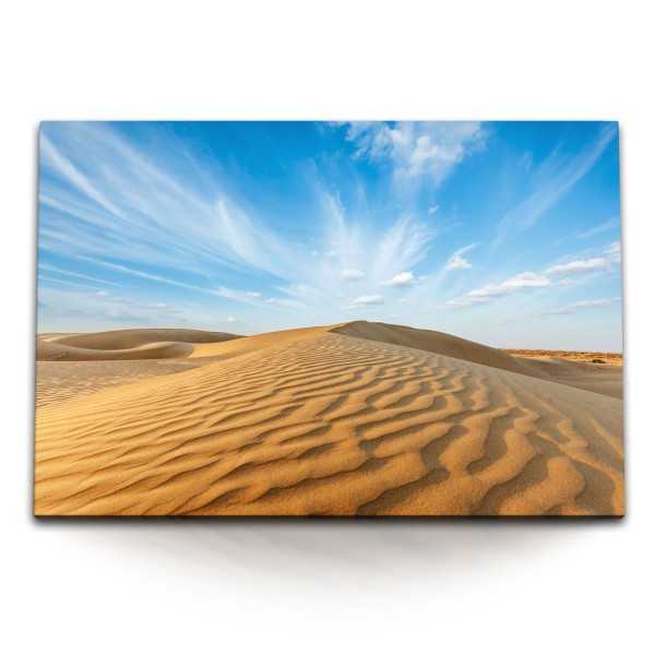 Paul Sinus Art 120x80cm Wandbild auf Leinwand Wüste Sanddünen Sahara Sand blauer Himmel