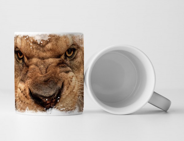 Paul Sinus Art Tasse Geschenk Tierfotografie – Brüllender Löwenkopf mit Zähnen