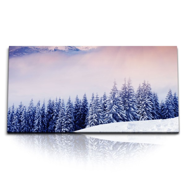 Paul Sinus Art Kunstdruck Bilder 120x60cm Winterlandschaft Berge Tannenwald Tannen Schnee