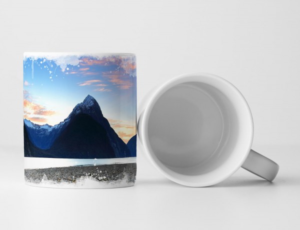 Paul Sinus Art Tasse Geschenk Landschaftsfotografie – Sonnenaufgang beim Mitre Peak Neuseeland