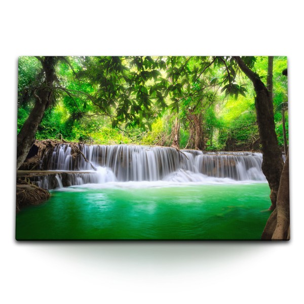 Paul Sinus Art 120x80cm Wandbild auf Leinwand Wasserfall im Dschungel Tropisch Grün Natur