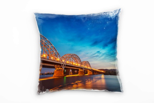 Paul Sinus Art Brücke, Ukraine Kiev, Seen, orange, blau Deko Kissen 40x40cm für Couch Sofa Lounge Zierkissen