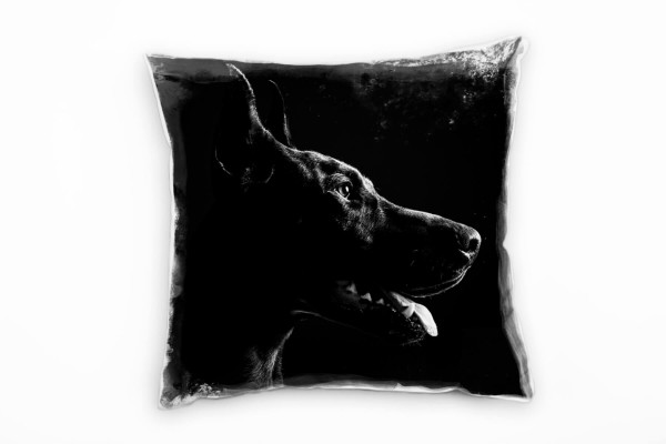 Paul Sinus Art Tiere, Dobermann, Hund von der Seite, schwarz Deko Kissen 40x40cm für Couch Sofa Lounge Zierkissen