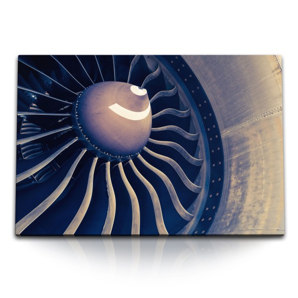 120x80cm Wandbild auf Leinwand Flugzeugturbine Turbine Flugzeug Fotokunst Triebwerk