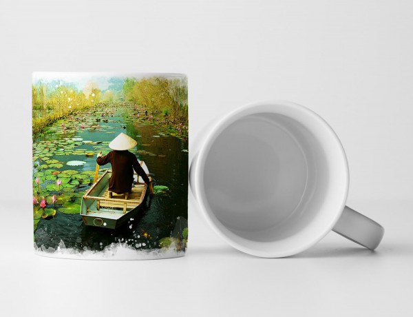 Paul Sinus Art Tasse Geschenk Landschaftsfotografie – Schwimmender Händler in Seerosen Vietnam