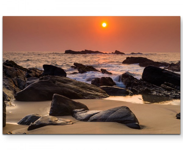 Paul Sinus Art Steiniger Strand bei Sonnenuntergang - Leinwandbild