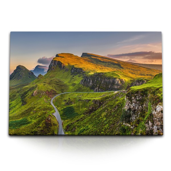 Paul Sinus Art 120x80cm Wandbild auf Leinwand Quiraing Erdrutsch in Schottland Natur Berge Straße