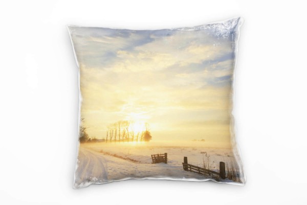 Paul Sinus Art Landschaft, blau, orange,weiß, Winter Deko Kissen 40x40cm für Couch Sofa Lounge Zierkissen