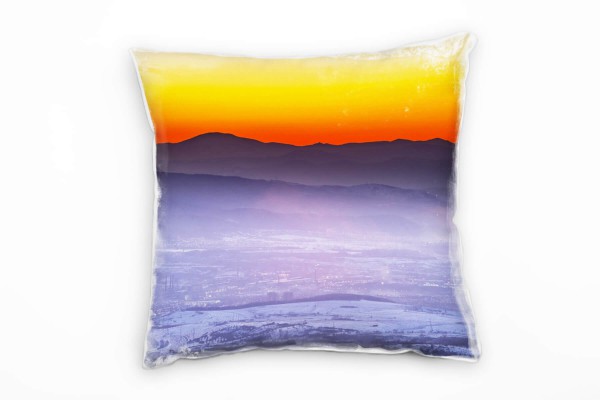 Paul Sinus Art Winter, Berg, Sonnenuntergang, grau, orange, rot Deko Kissen 40x40cm für Couch Sofa Lounge Zierkisse