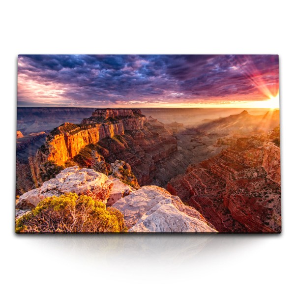 Paul Sinus Art 120x80cm Wandbild auf Leinwand Grand Canyon Schlucht Sonnenuntergang Abendrot