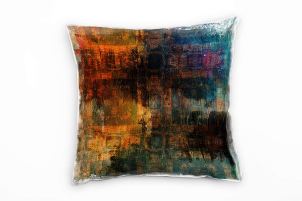 Paul Sinus Art Abstrakt, gemalt, orange, blau, grau Deko Kissen 40x40cm für Couch Sofa Lounge Zierkissen