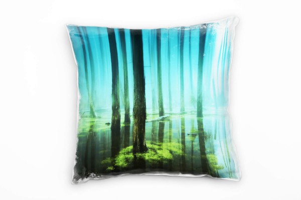 Paul Sinus Art Natur, überfluteter Wald, Dunst, grün, blau Deko Kissen 40x40cm für Couch Sofa Lounge Zierkissen