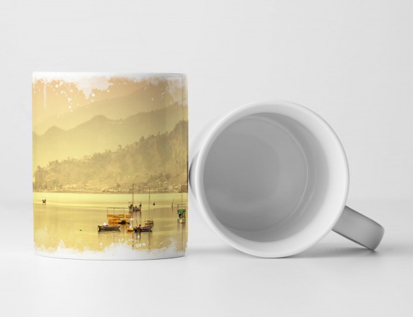 Paul Sinus Art Tasse Geschenk Landschaftsfotografie – Phewa See mit Booten bei Sonnenaufgang Nepal