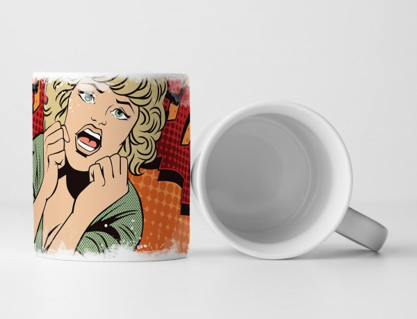 Paul Sinus Art Tasse Geschenk Stock Illustration – schreiendes Mädchen auf orangem Untergrund