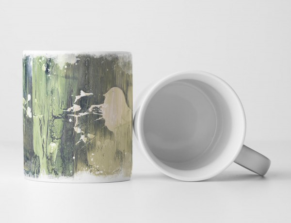 Paul Sinus Art Tasse Geschenk beige, grau, dunkel-seegrüne Abstraktion