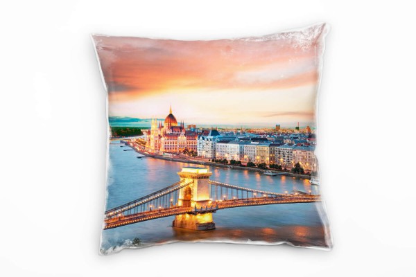 Paul Sinus Art City, Budapest, Ungarn, Sonnenuntergang, orange Deko Kissen 40x40cm für Couch Sofa Lounge Zierkissen