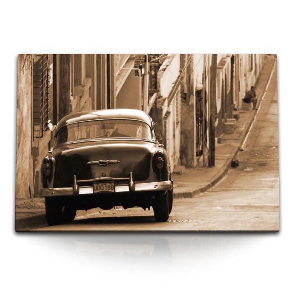 Paul Sinus Art 120x80cm Wandbild auf Leinwand Kuba Oldtimer altes Auto Straße Cuba