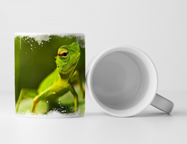 Paul Sinus Art Tasse Geschenk Tierfotografie - grüne Echse auf einem Blatt