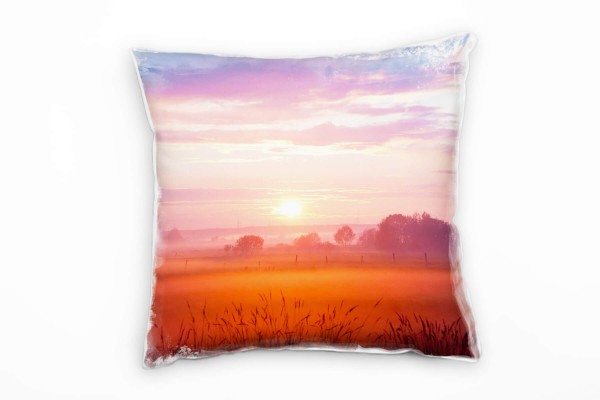 Paul Sinus Art Landschaft, orange, Sonnenuntergang, Feld Deko Kissen 40x40cm für Couch Sofa Lounge Zierkissen