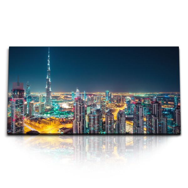 Paul Sinus Art Kunstdruck Bilder 120x60cm Dubai bei Nacht Stadt Hochhäuser Burj Khalifa