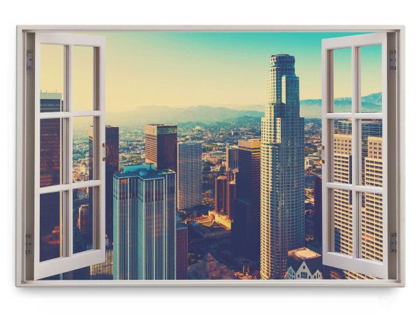 Wandbild 120x80cm Fensterbild Skyline Los Angeles USA Hochhäuser Großstadt