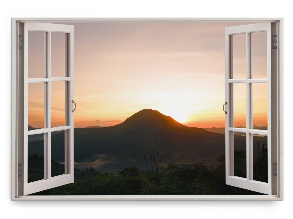 Paul Sinus Art Wandbild 120x80cm Fensterbild Sonnenuntergang Berg Natur Abendrot Horizont