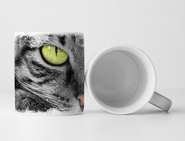 Paul Sinus Art Tasse Geschenk Tierfotografie – Hauskatze mit grünen Augen Porträt