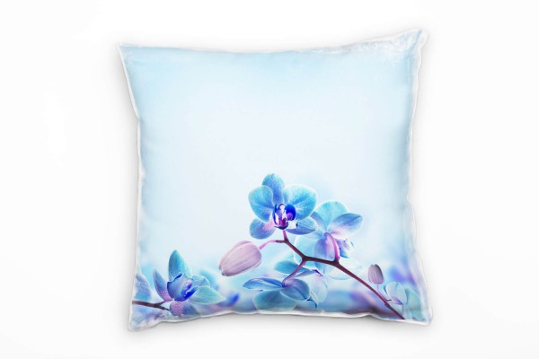 Paul Sinus Art Blumen, blau, rosa, Orchideen Deko Kissen 40x40cm für Couch Sofa Lounge Zierkissen