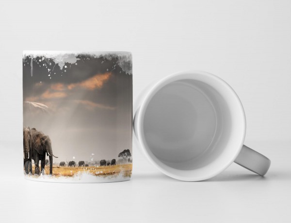 Paul Sinus Art Tasse Geschenk Tierfotografie – Elefantengruppe unter grauem Himmel