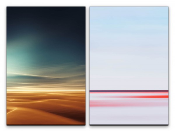 Paul Sinus Art 2 Bilder je 60x90cm Horizont Sahara Himmel Rosa Minimal Sonnenuntergang Abstrakt