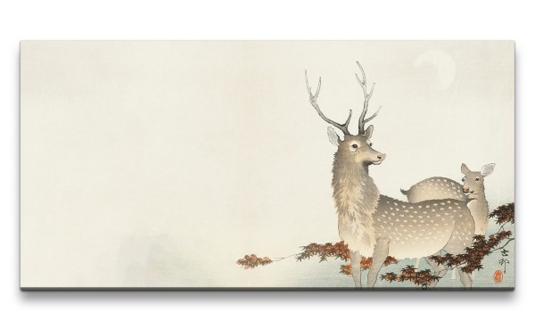 Paul Sinus Art Remaster 120x60cm Ohara Koson traditionell japanische Kunst Hirsche Natur Japan Friedlich