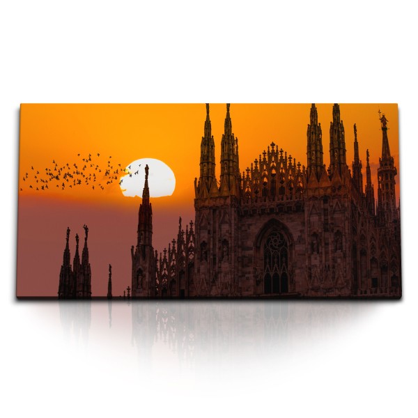 Paul Sinus Art Kunstdruck Bilder 120x60cm Mailänder Dom Kathedrale Sonnenuntergang Roter Himmel