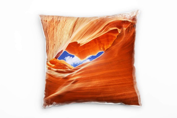 Paul Sinus Art Natur, orange, blau, Canyon, Sandstein Deko Kissen 40x40cm für Couch Sofa Lounge Zierkissen