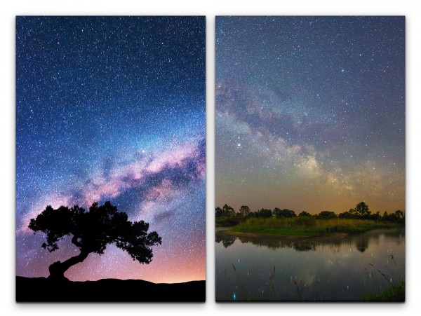 Paul Sinus Art 2 Bilder je 60x90cm einsamer Baum Sterne Sommernacht Sternenhimmel Milchstraße Astrofotografie See