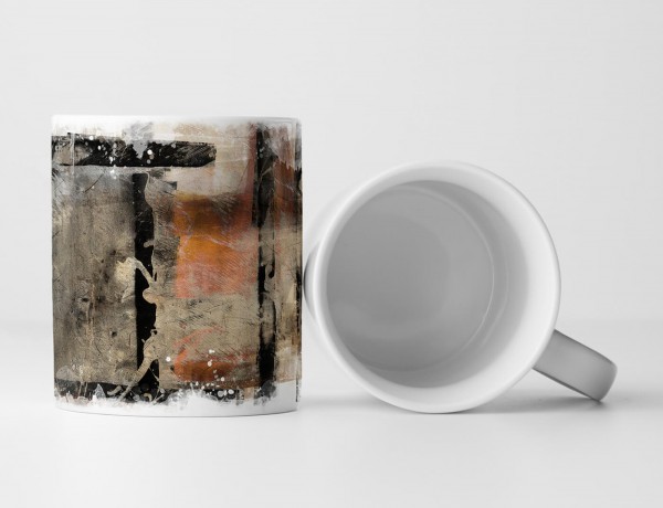 Paul Sinus Art Tasse Geschenk sandbraun-beige Grundierung; braun-grau – schwarze Elemente