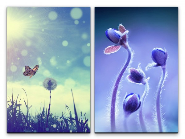 Paul Sinus Art 2 Bilder je 60x90cm Sommer Wiese Schmetterling Pusteblume Blumen Sonnenschein Violett