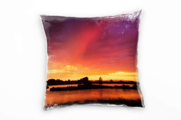 Paul Sinus Art Landschaft, Sonnenuntergang, orange, rot Deko Kissen 40x40cm für Couch Sofa Lounge Zierkissen